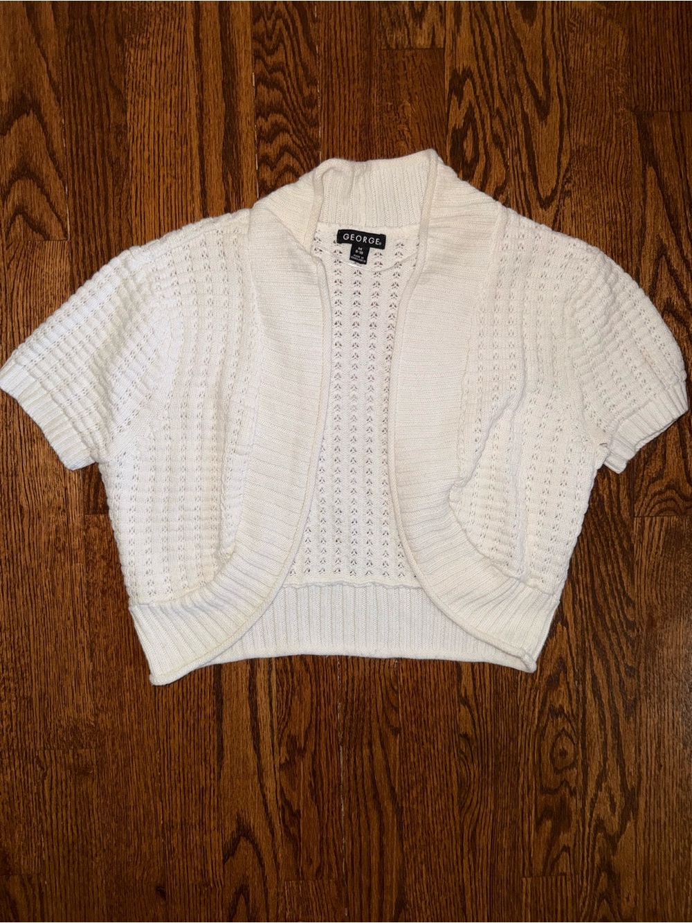 George Cream Short-Sleeve Open-Front Knit Bolero